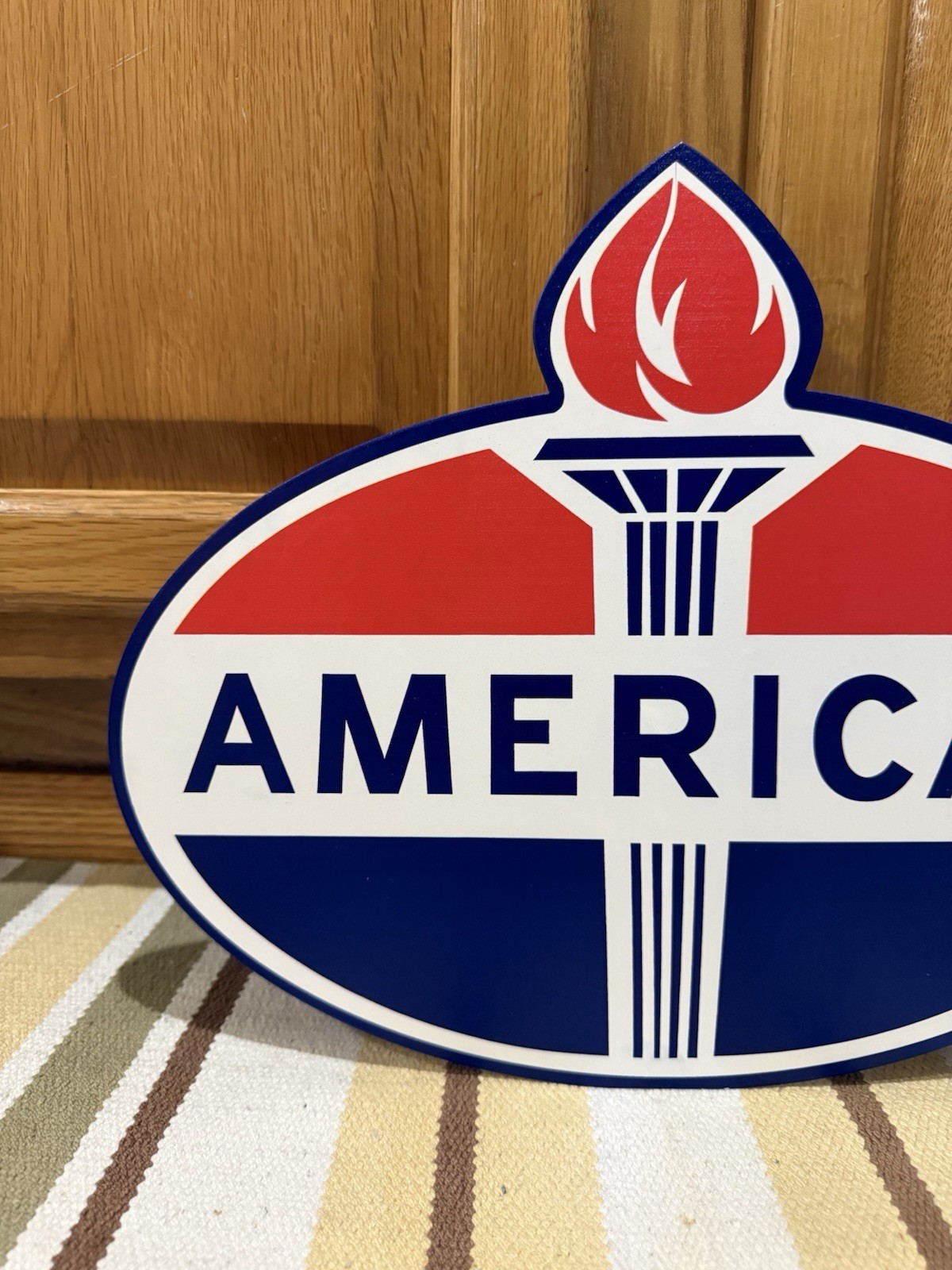 American Gas Oil Flange Sign Amoco Double Sided Vintage Style Wall Decor