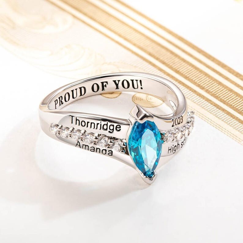 Personalized Graduation Ring 2023 | Custom Birthstone Class Ring | Ring For Her