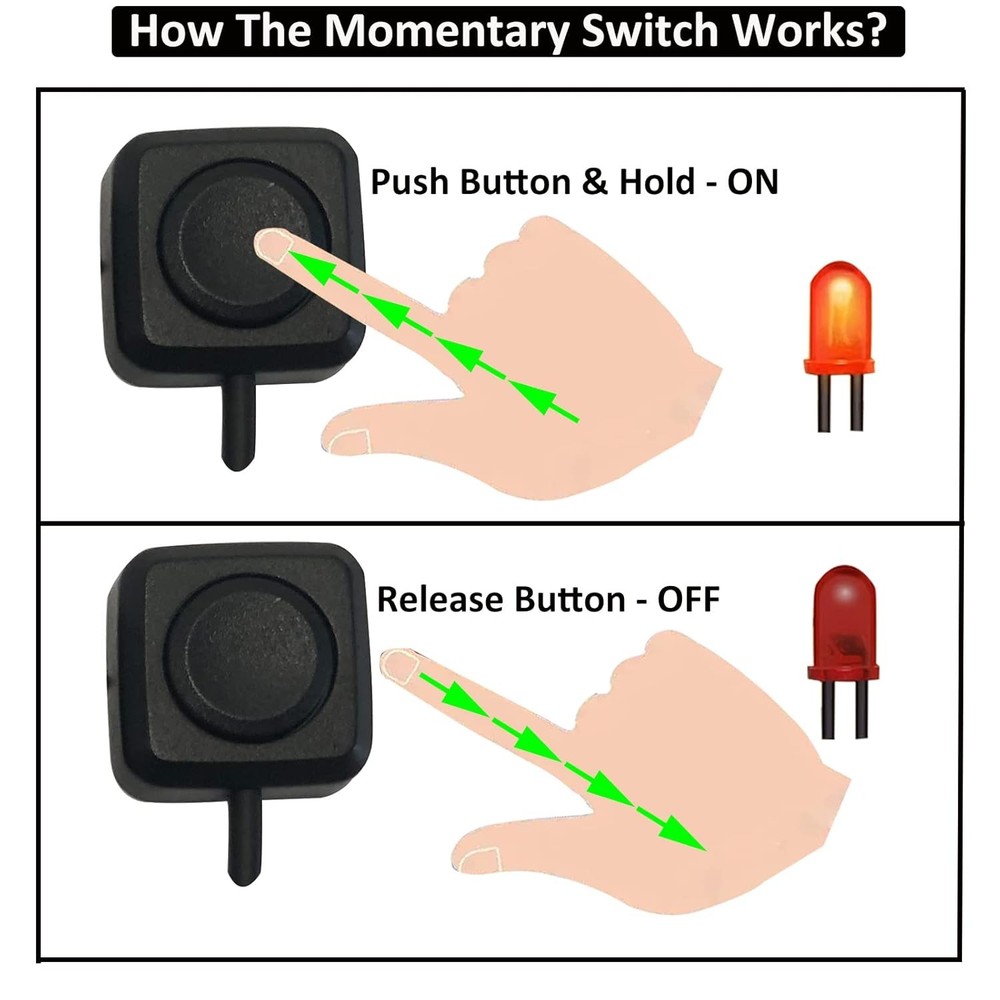 12V 24V Mini Momentary Push Button ON-Off Switch [2-Pack] Easy to Install