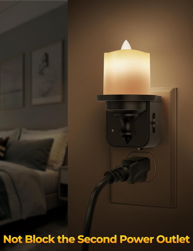 Flameless Candle Night Light, Lights Plug into Wall 2 2 Pack, Warm