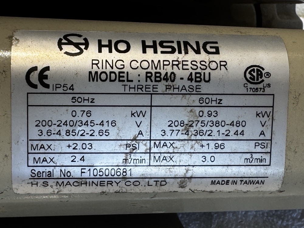 HO HSING RB40-4BU Ring Compressor 3-phase