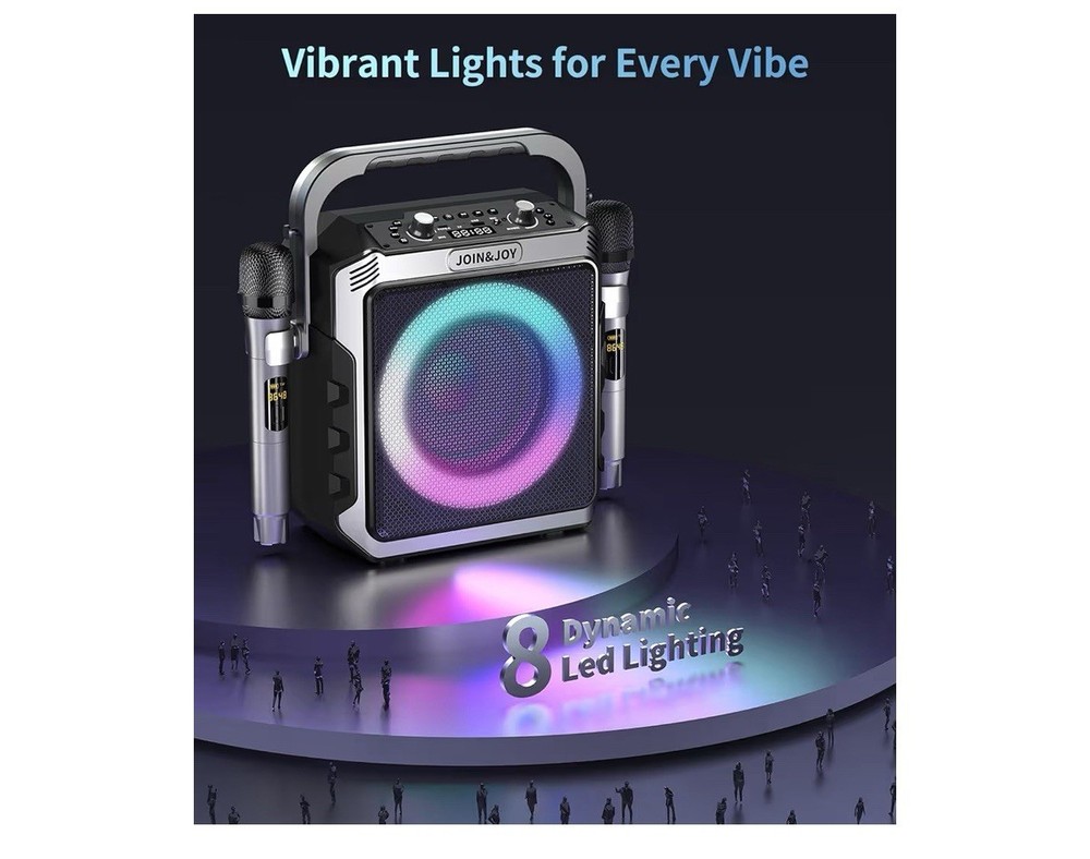 Portable Karaoke Machine Wireless Microphones Bluetooth Speaker LED Lights TT