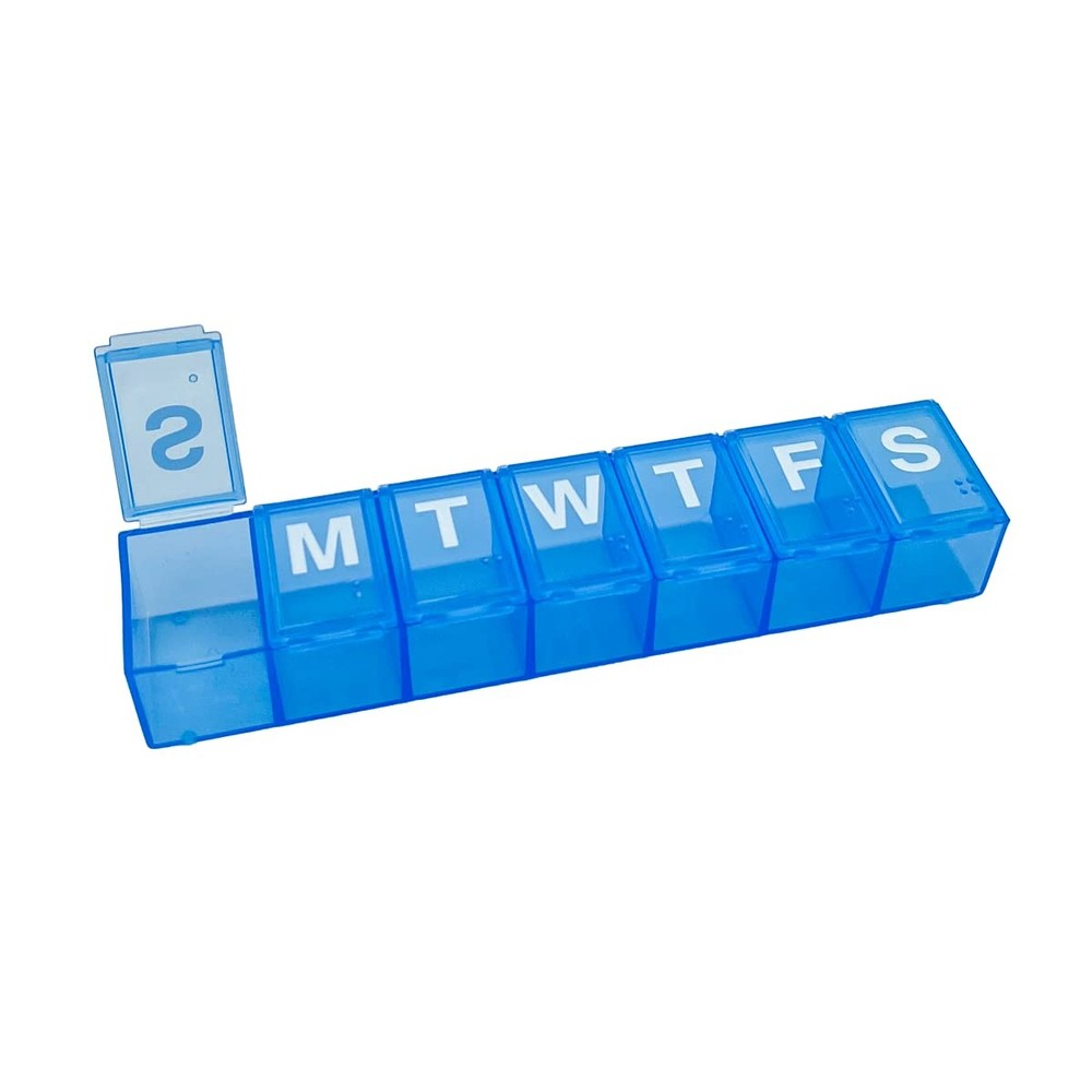Amazon Basic Care 7-Day Weekly Pill Organizer, 1 Count (Pack of 1), Blue
