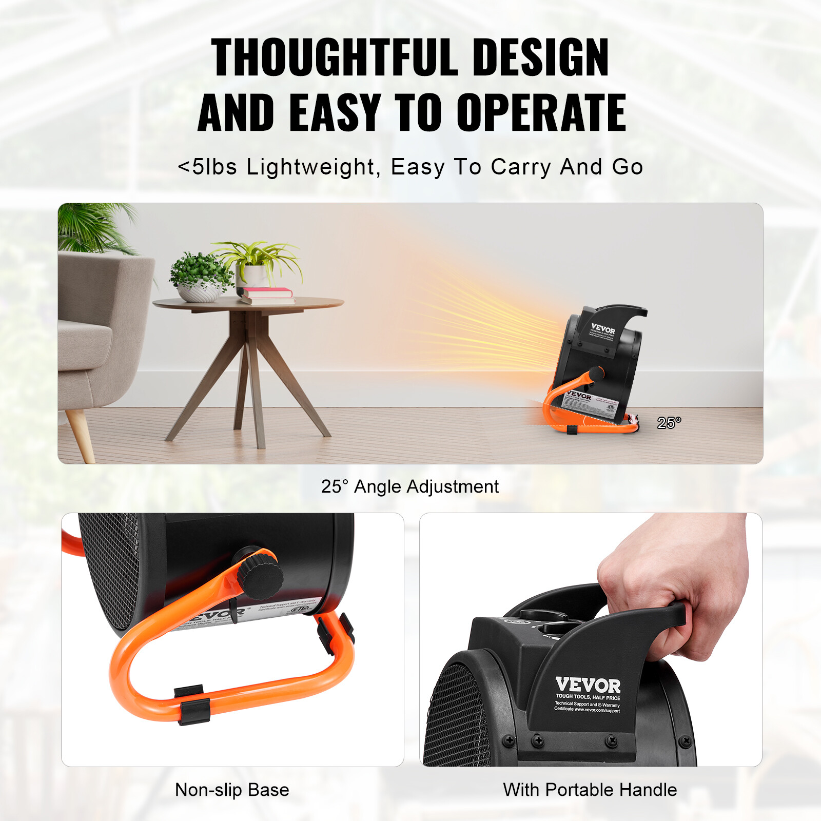 VEVOR Greenhouse Heater 1500W PTC Fast Heating Overheat Protection 3-Speed