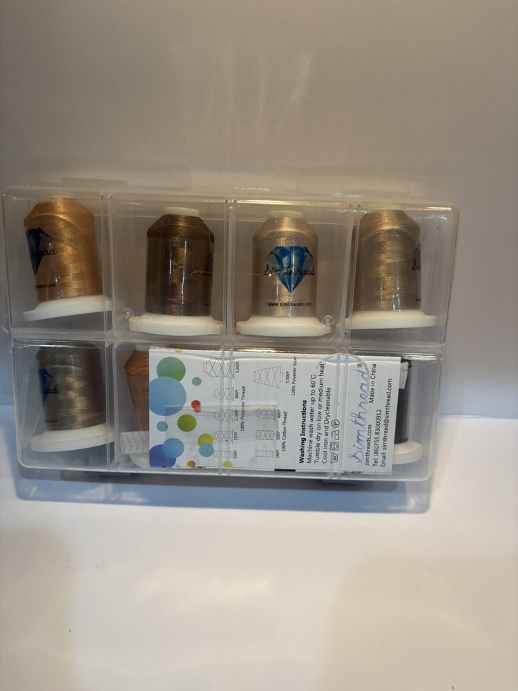 Simthread Embroidery Thread 8 Brown Spools with Storage Box, 800 Yards Polyester