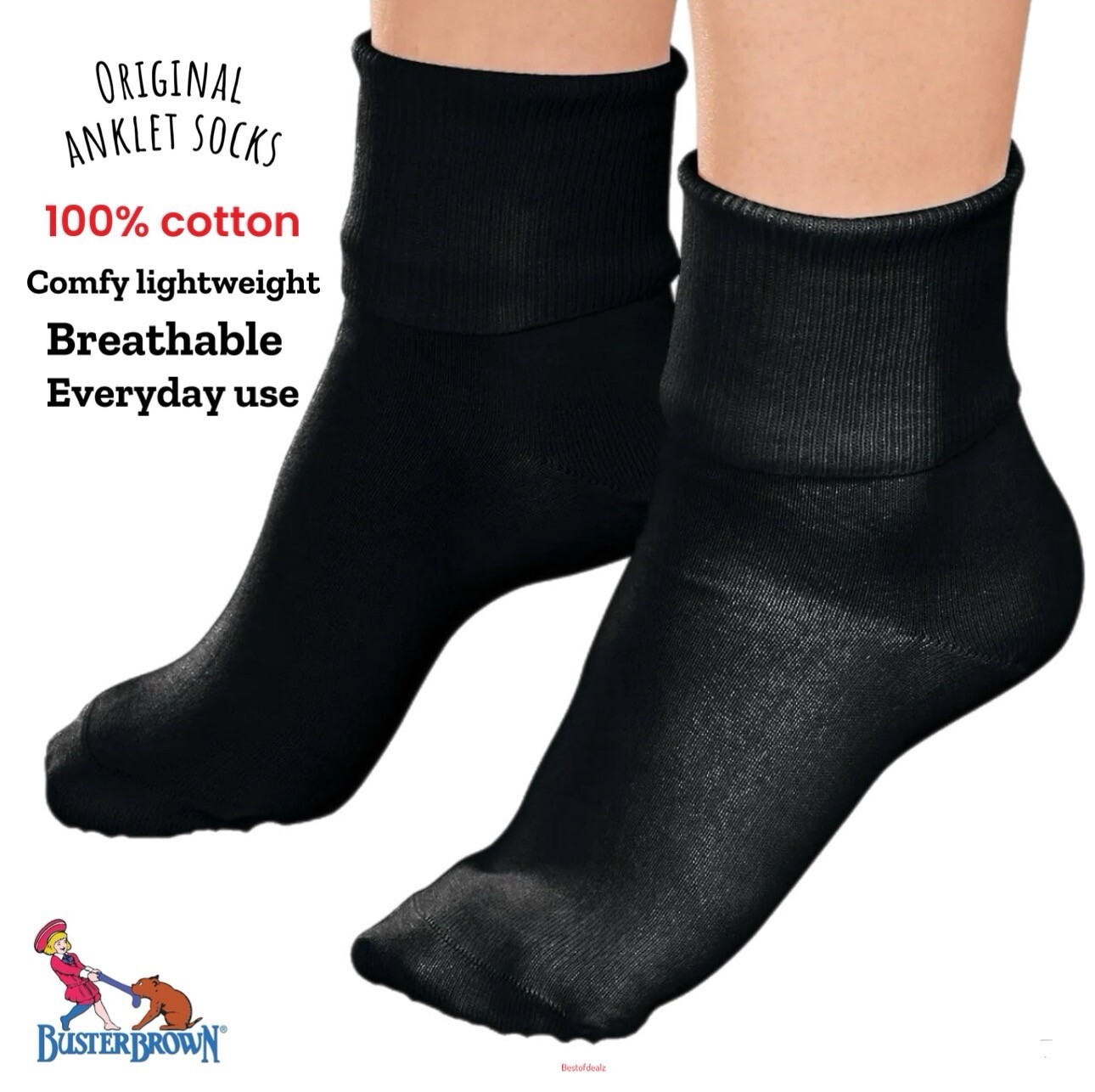 BUSTER BROWN Womens Cotton Socks Bobby Socks 100% Cotton Ankle Socks for Women