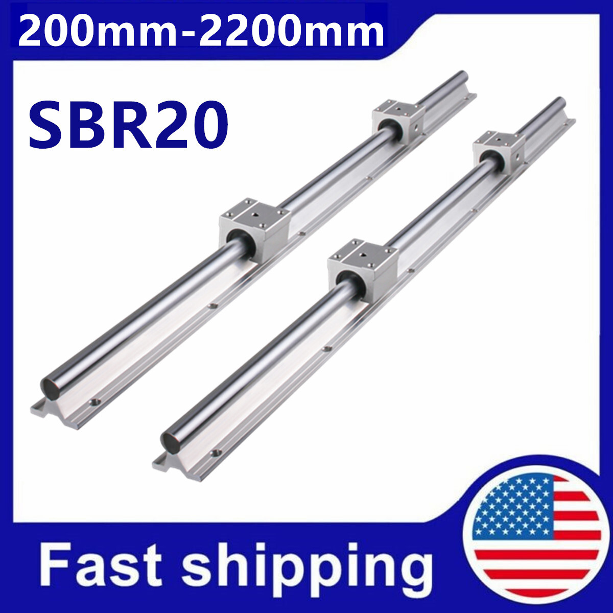 2PCS SBR20 200-2200mm Linear Rail Slide Guide Shaft 4x SBR20UU Bearing BLOCK CNC