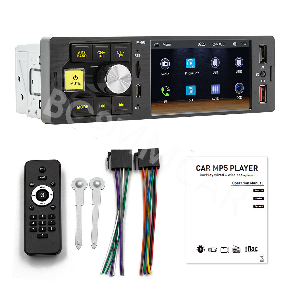 1DIN Car Stereo Player For Apple CarPlay 4.1in Touch Screen BT FM Radio USB AUX