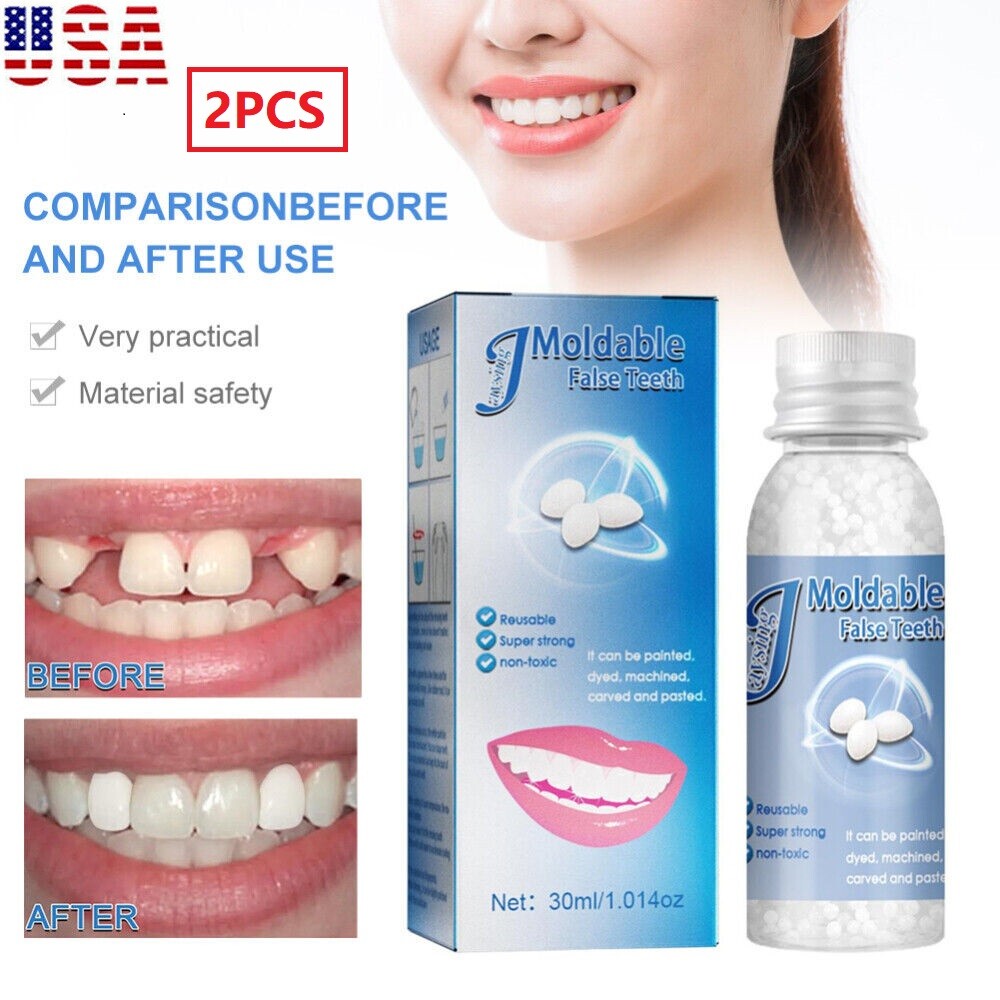 2×Resin False Teeth Solid Glue Temporary Tooth Repair Moldable Teeth Gap Denture