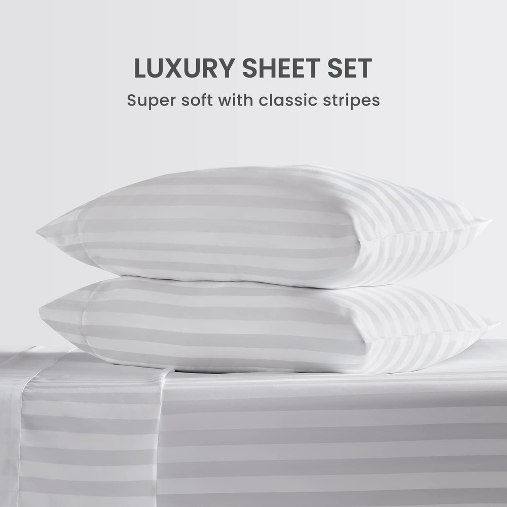 Striped Cooling Sheets Set Full Size - Fitted Flat Sheet & Pillowcase Sets 4 ...