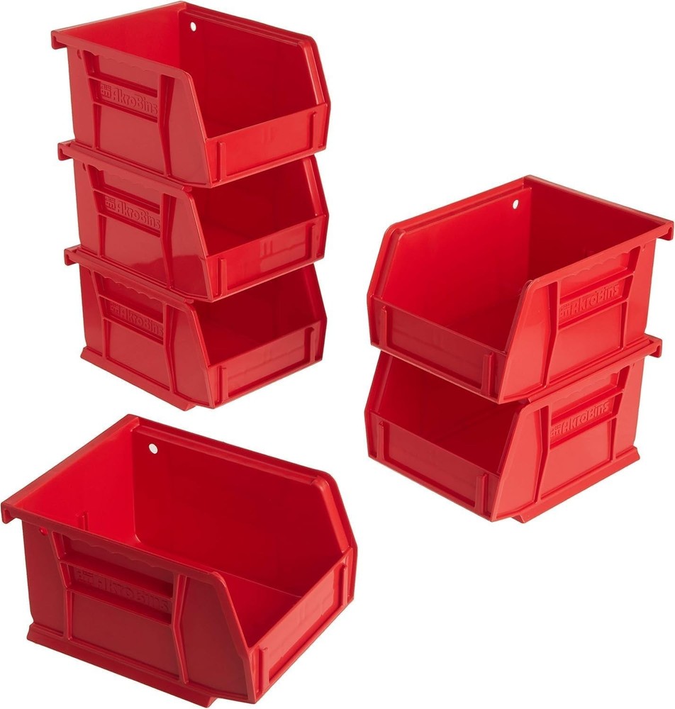 Durable Red Plastic Storage Bins - 6-Pack, 10 lb Capacity, Versatile Use