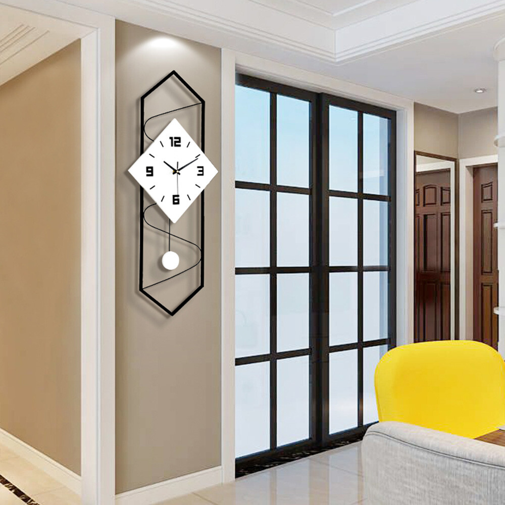 Wall Clock Modern Pendulum Wall Clock with Silent Movement Metal+ Solid Wood