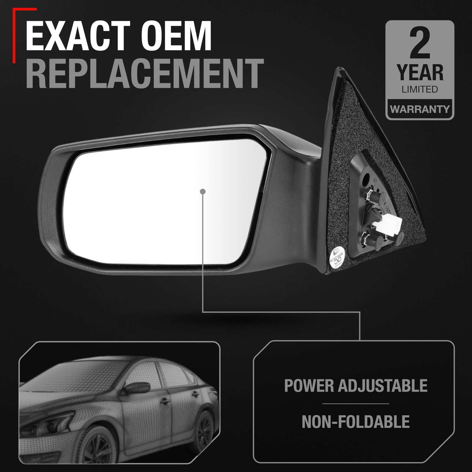 Driver Mirror for Nissan Altima - Power, Non-Foldable, Flat Glass - Driver Si...
