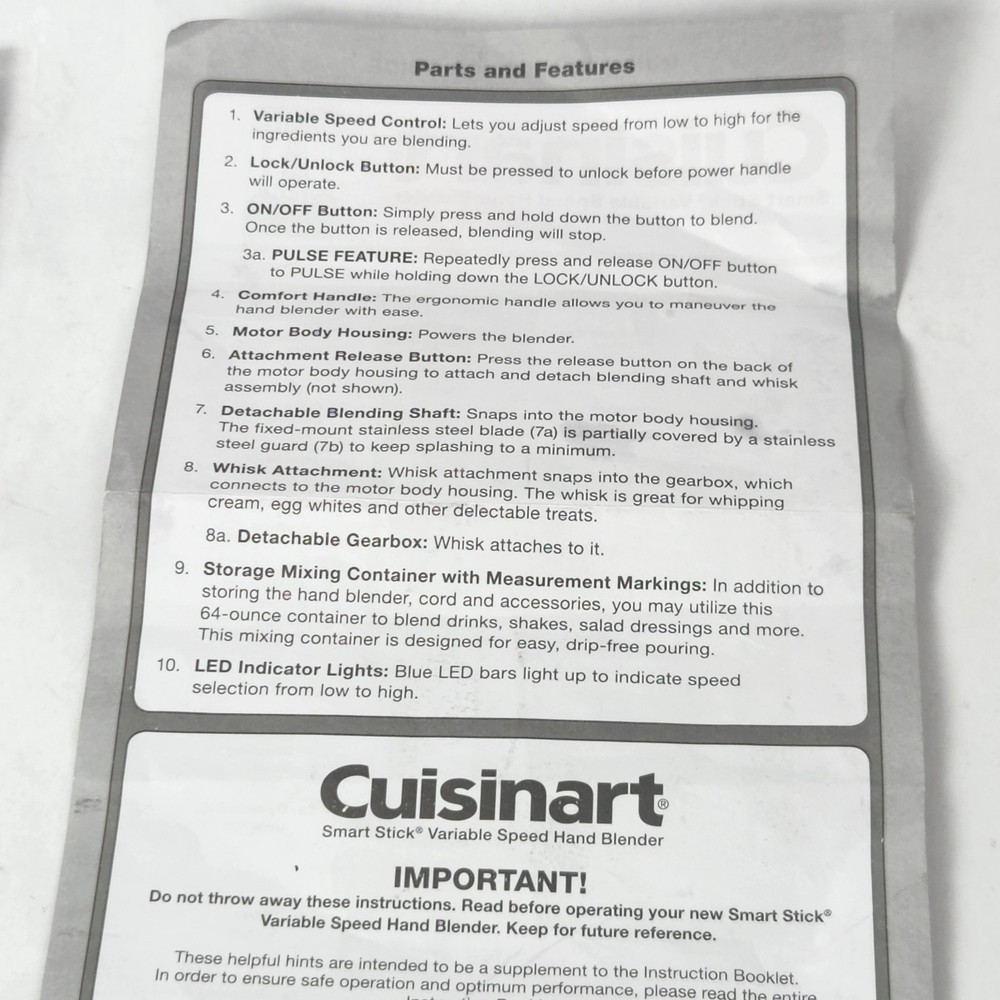 Cuisinart Smart Stick HB-800PC Manual Quick Start Guide