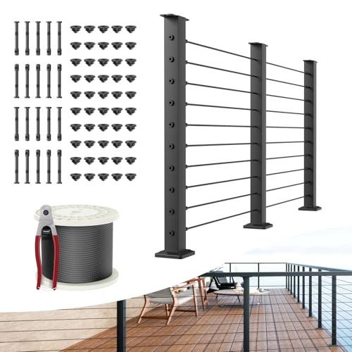 8FT-16FT Complete Set 36" Cable Railing Post Kit, 35"x2"x2" 3 level post kit