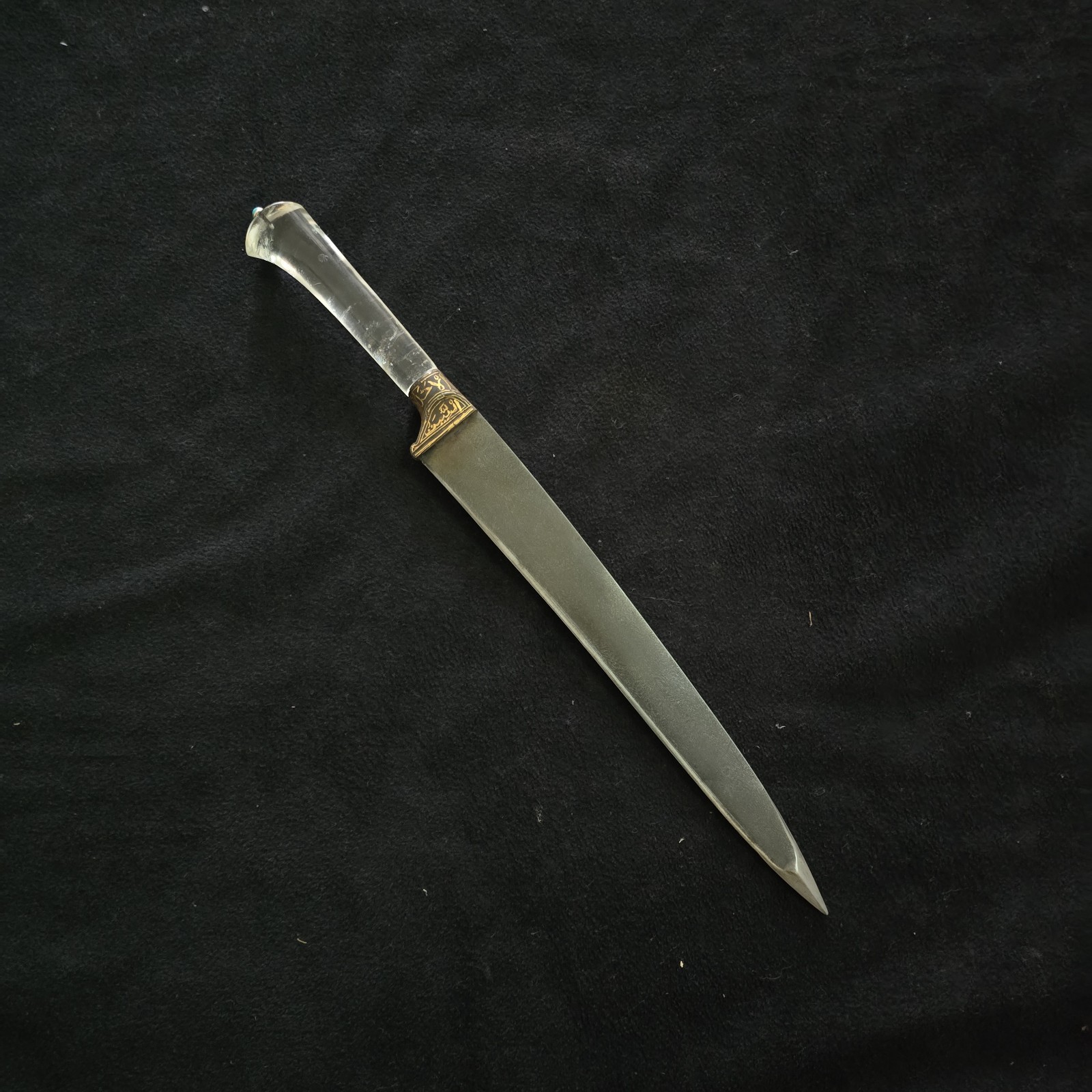 Vintage Indian Mughal Style Rock Crystal Wootz Gold Damascened Kard Dagger 12"