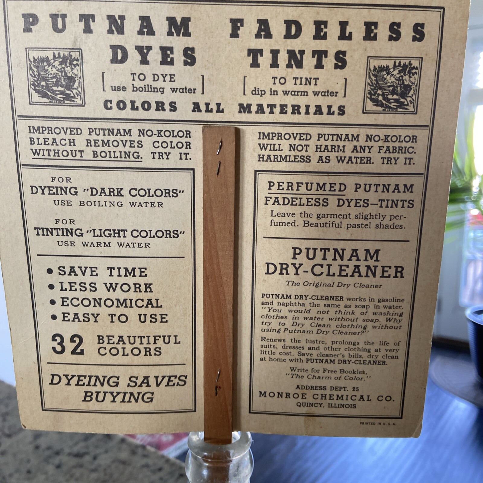 Putnam Dyes antique store fan sign, 1920s Peoples Drug Frederick