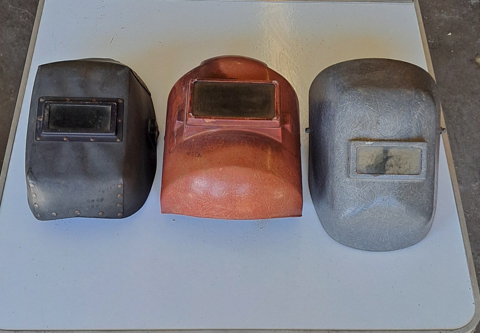 Lot Of (3), (2) Fiberglass, (1) Vulcanized Fiber?? Welding Helmets