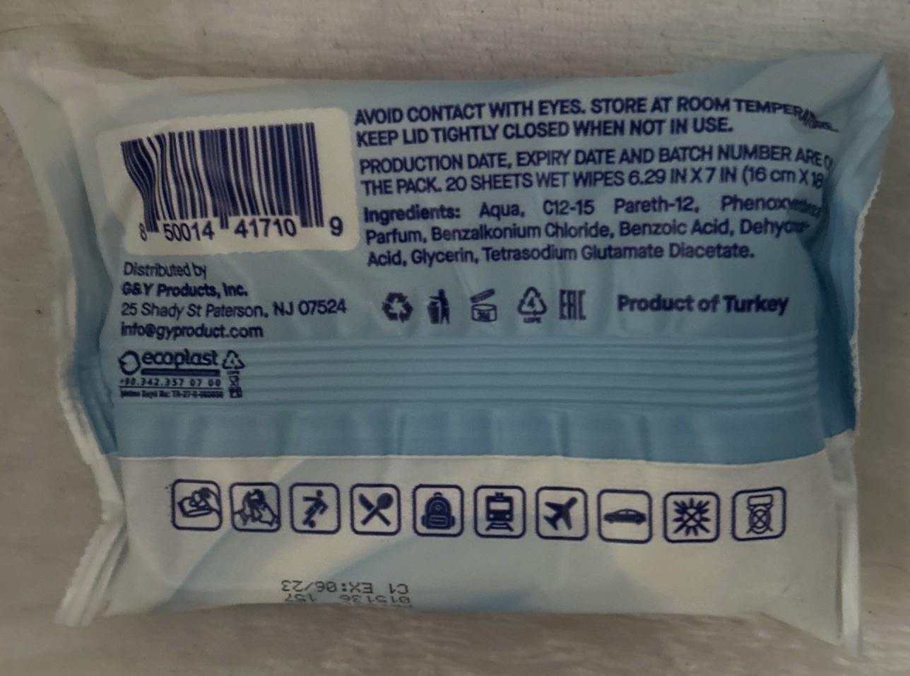 G & Y Antibacterial Hand Wipes 1 Case = 20 In Pack /52 Packs= 1040 Wipes Total