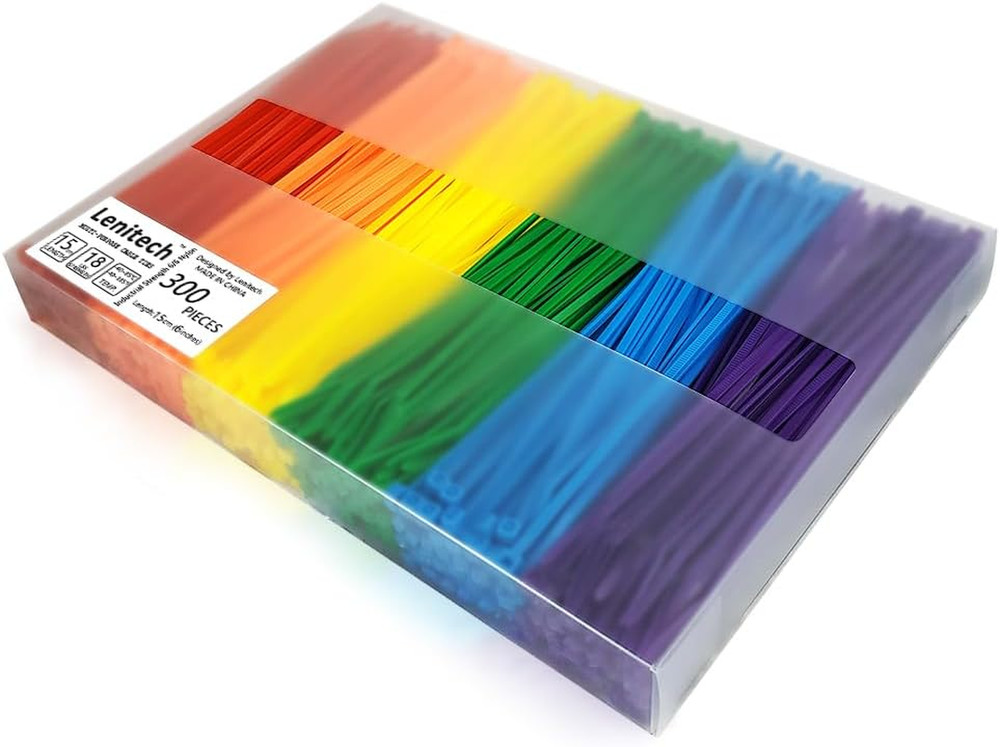 6 Inches 300 Pcs Multi-Purpose Cable Ties, Assorted Colored