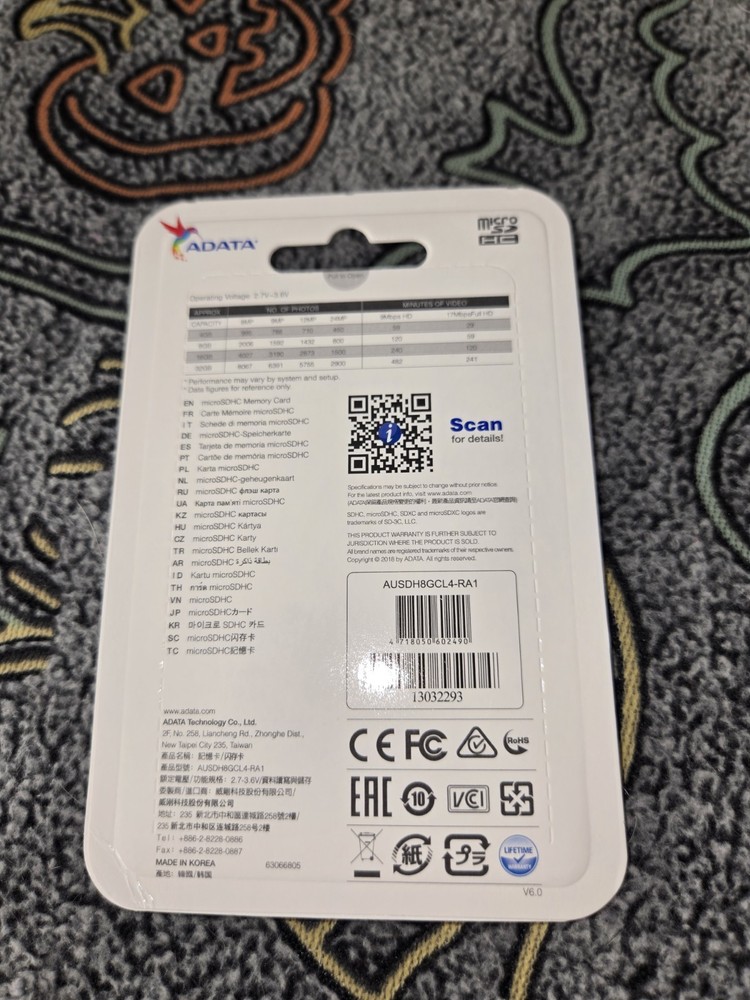 New Adata 8GB MICRO SDHC CARD W/ ADAPTER