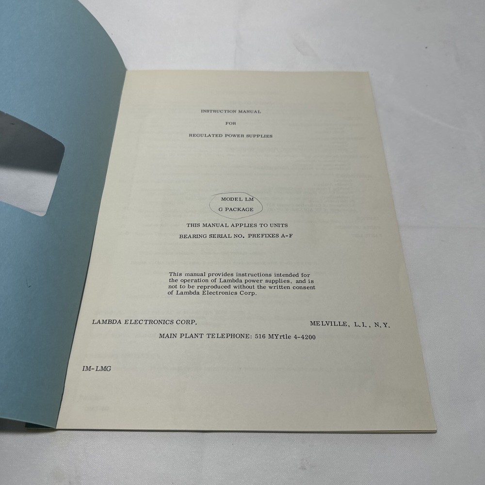 Lambda LM G Package Regulated Power Supplies Instruction Manual Prefixes A-F