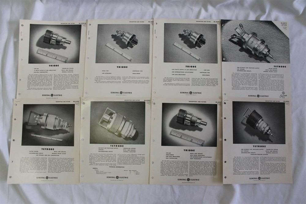 General Electric GE Description & Rating Sheets 1950s Triode Tetrode 8 Different