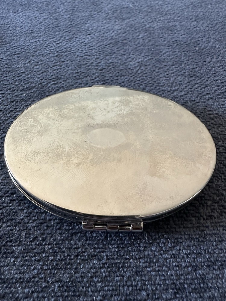 Maria Monogram Small Compact With Mirror Silver Plate.