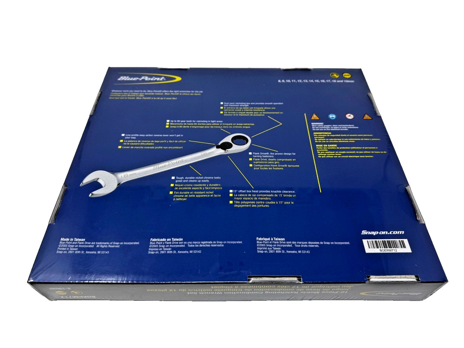 New Blue Point 12Pc 8-19mm Metric Ratcheting Combination Wrench Set BOERM712