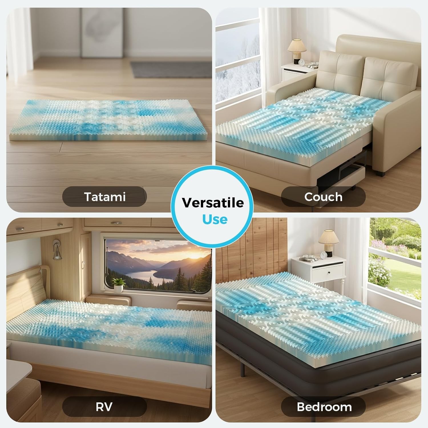 JHK 5-Zone Support Memory Foam Mattress Topper for Back&Hip Pain Pressure Relief