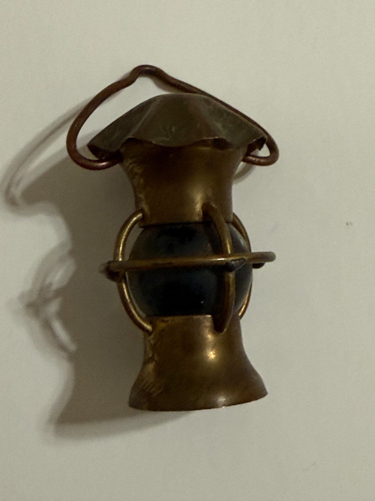 Miniature Copper Colored Railroad Lantern Artwork w/ Blue Marble