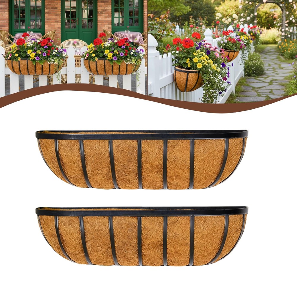 2 Pcs 24“ Railing Planter Window Box Deck Railing Planter Boxes with Coco