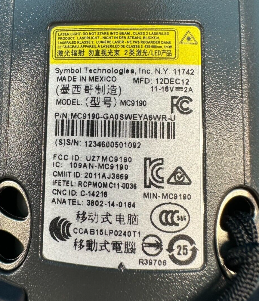 Symbol MC9190 Mobile Computer Laser Barcode Scanner MC9190-GA0SWEYA6WR