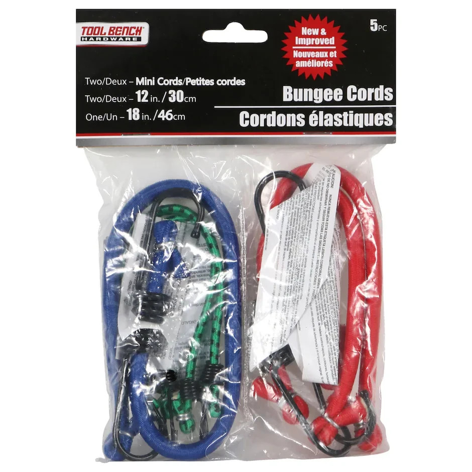 2 PACKS Tool Bench Hardware Bungee Cords 5 Pack Elastic Tie Down Straps