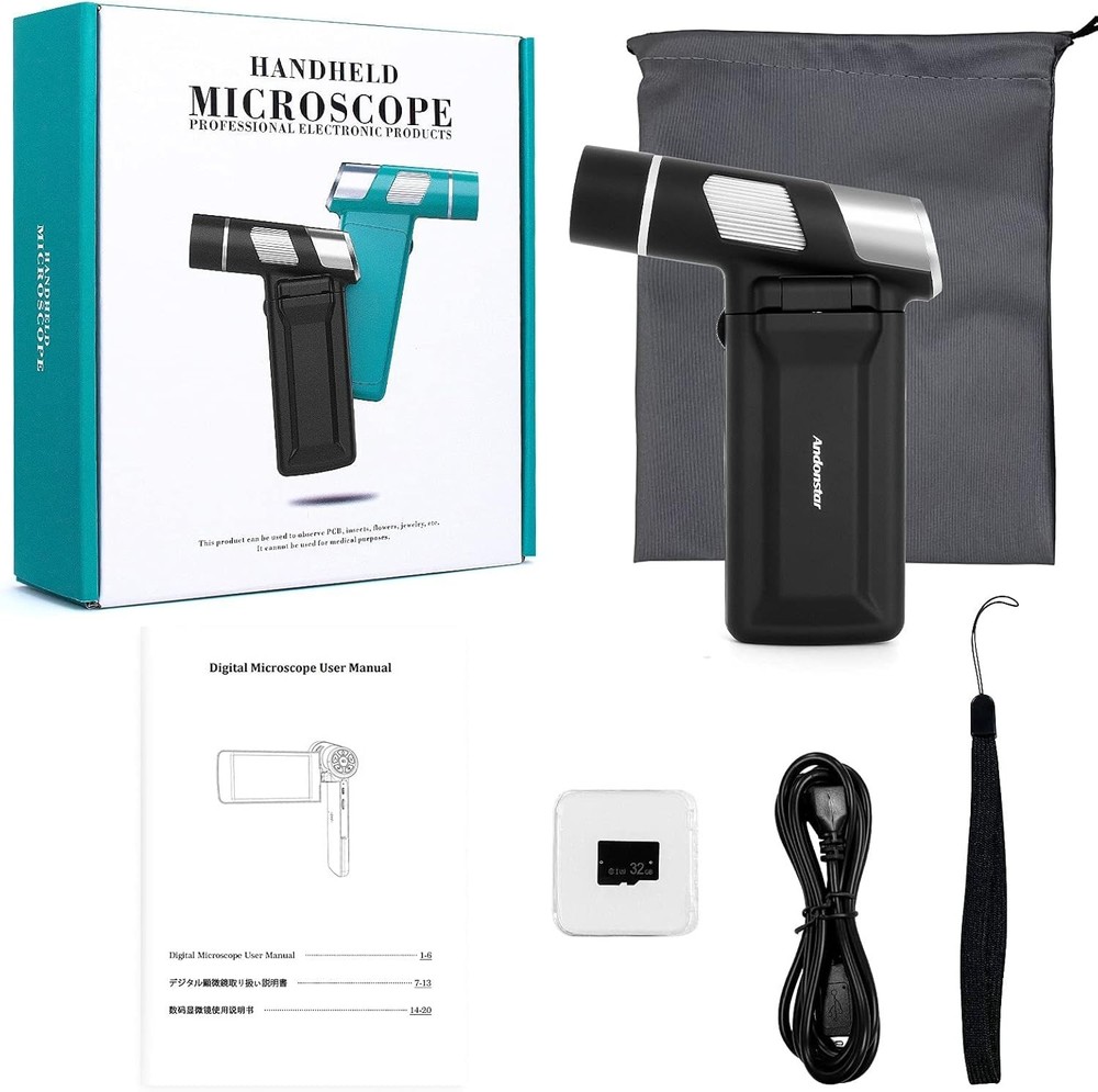 AD203 Handheld Digital Microscope, Portable Pocket USB Coin Microscope with 4...