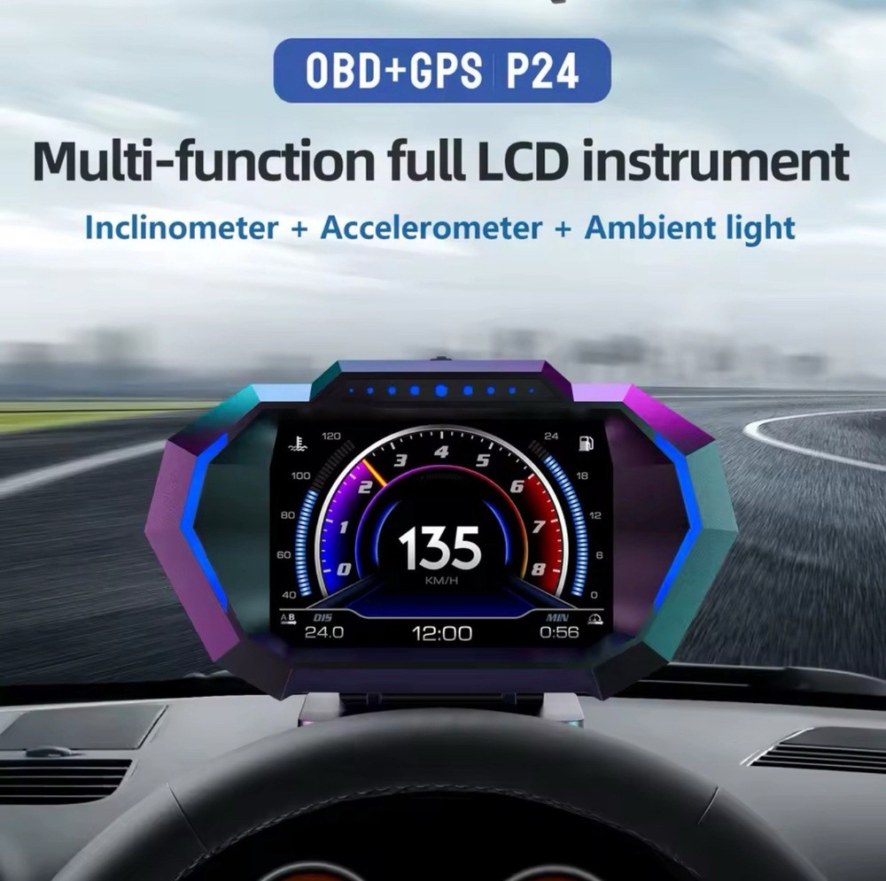 P24 OBD2 HUD Head Up Display GPS Digital Speedometer Tachometer Accelerometer
