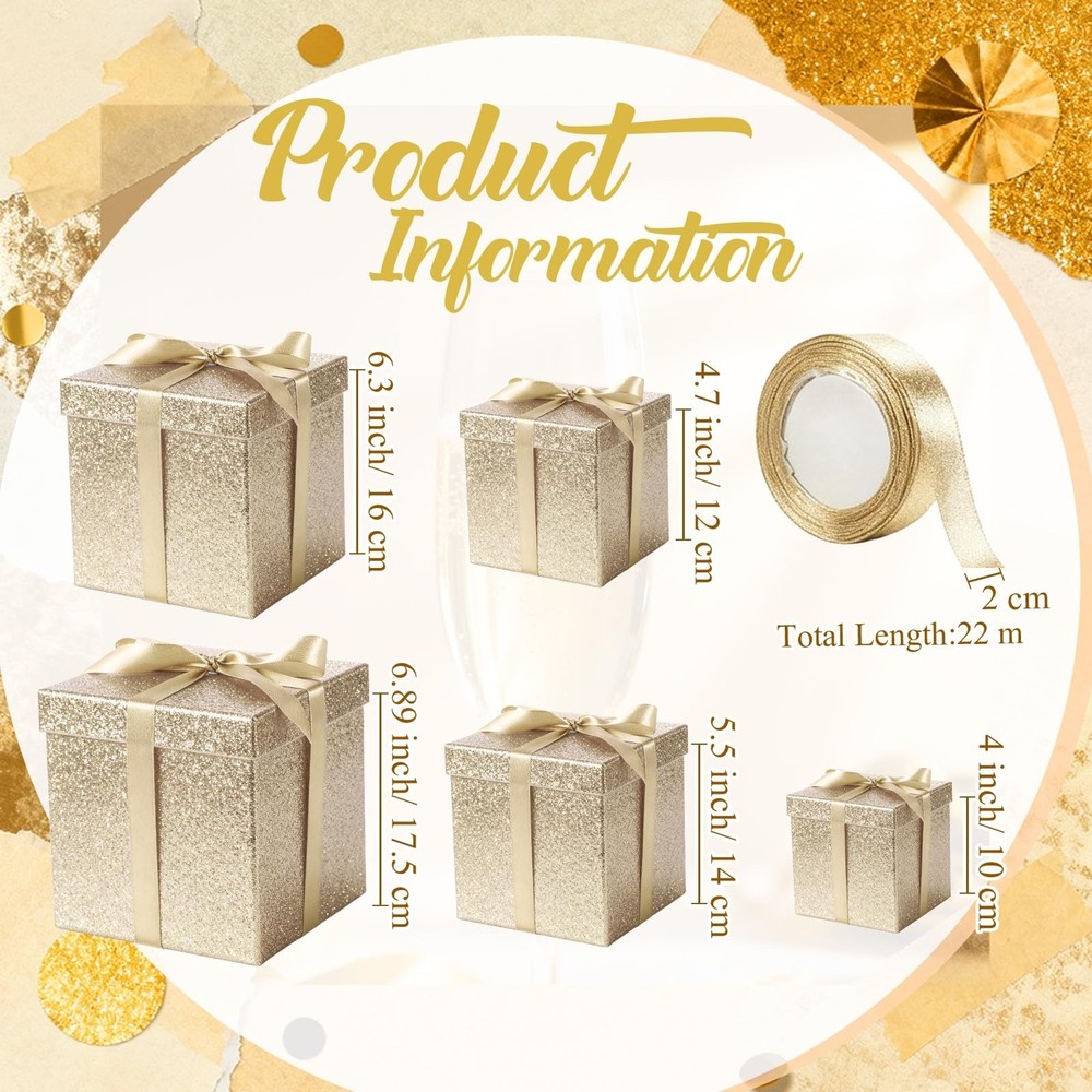 5 Pcs Square Nesting Boxes Decorative Gift Boxes with Lid and Ribbon Assorted...
