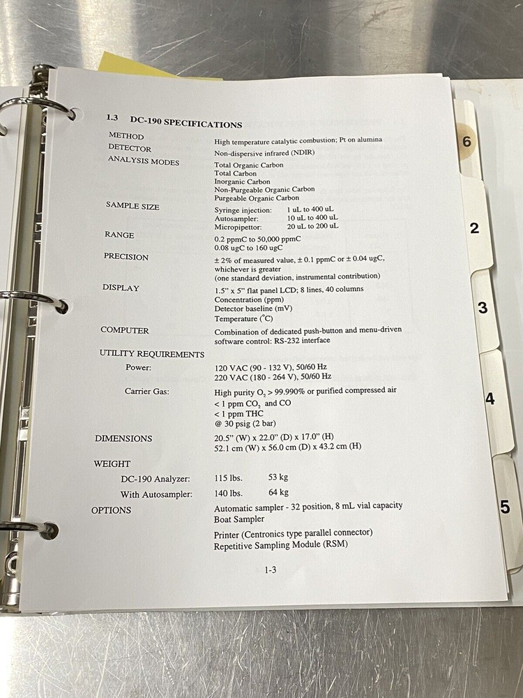 Dohrmann DC-190 High Temperature TOC Analyzer - Users Guide / Instruction Book