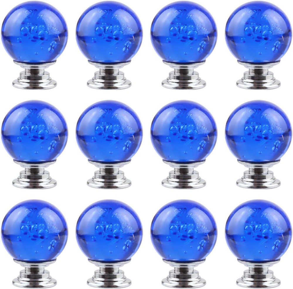 12 PCS Crystal Cabinet Knobs Round Glass Bubbles Knobs Smooth Drawer Pulls Handl
