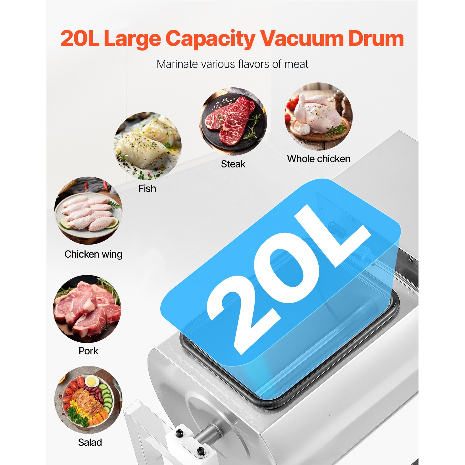Vacuum Meat Tumbler Marinator Machine 20L Chicken Steak Fish Marinating Machine