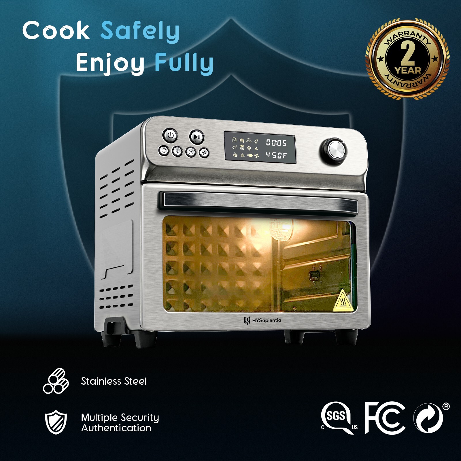 HYSapientia 26QT Stainless Steel Air Fryer Oven With Rotisserie 1800W Mini Oven