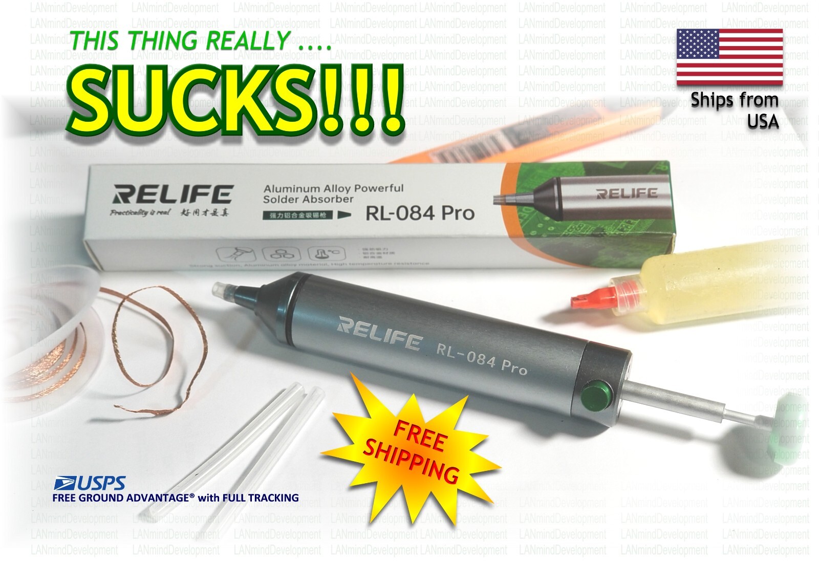 RELIFE RL-084 Alum Desoldering Vacuum w/Powerful Suction for PCB Solder Removal