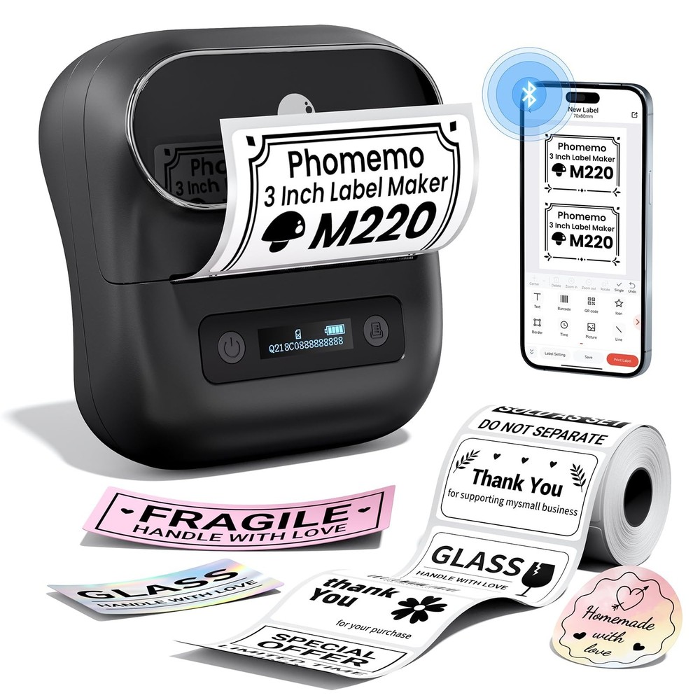 Phomemo Label Maker, M220 Thermal Label Printer, 3'' Label Maker Machine for ...