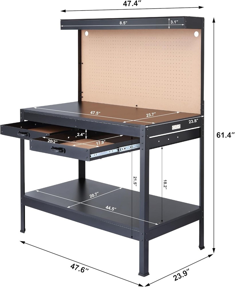 Multipurpose Workbench with Power Outlets and Light=