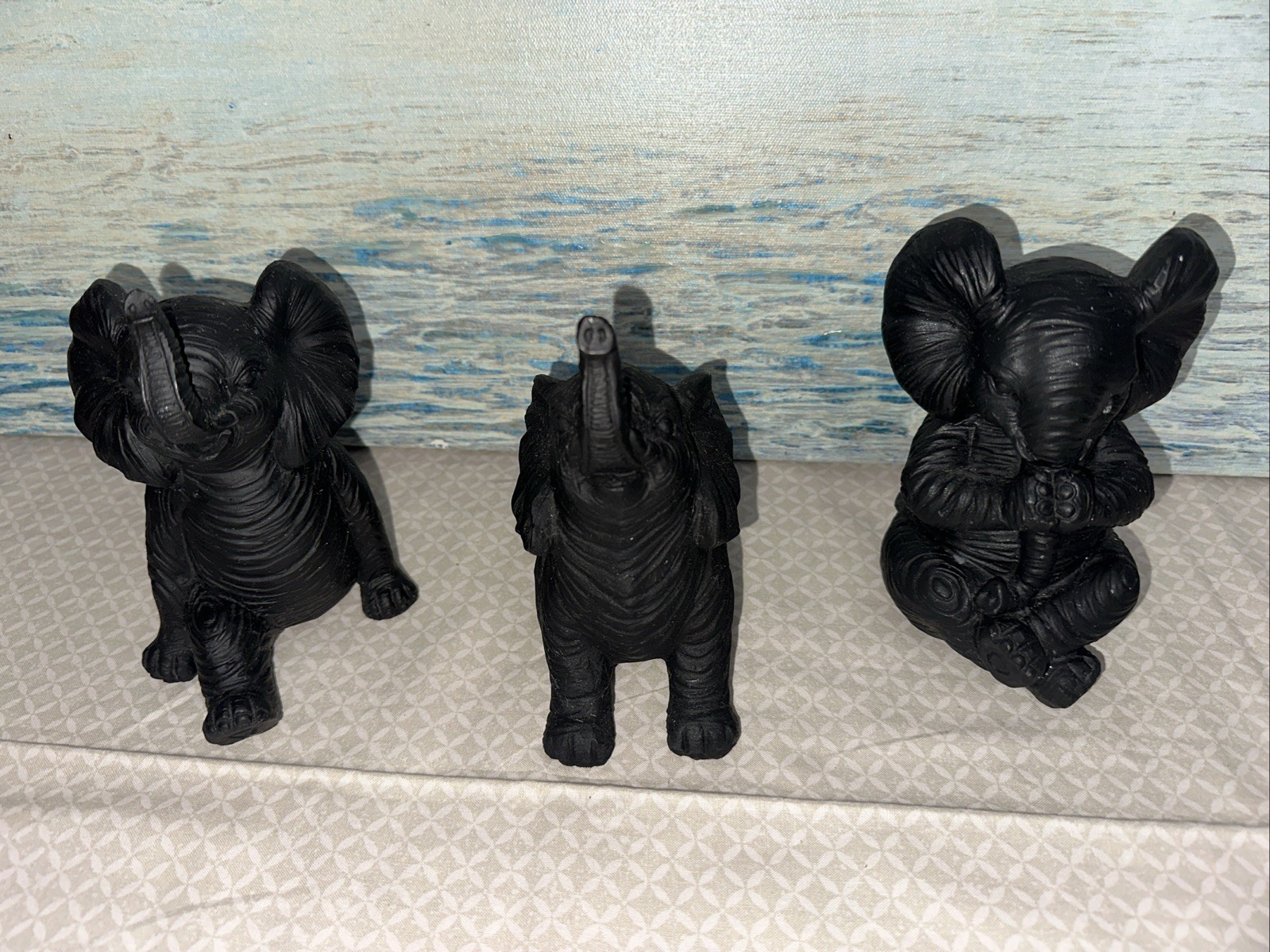 3 Resin Elephant Sculptures 6” Tall Home/Office Decor