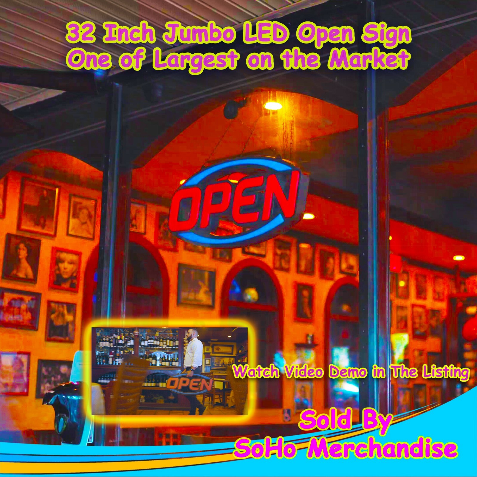 Large LED Open Sign Neon Light Bright for Restaurant Bar Pub Shop Store Business