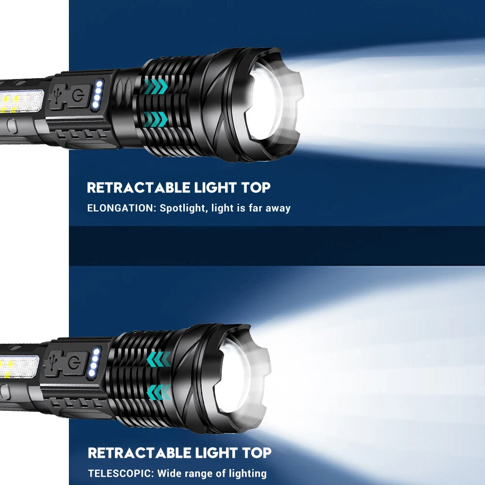 1000000 Lumens Super Bright LED Tactical Flashlight Rechargeable Zoomable 7 Mode