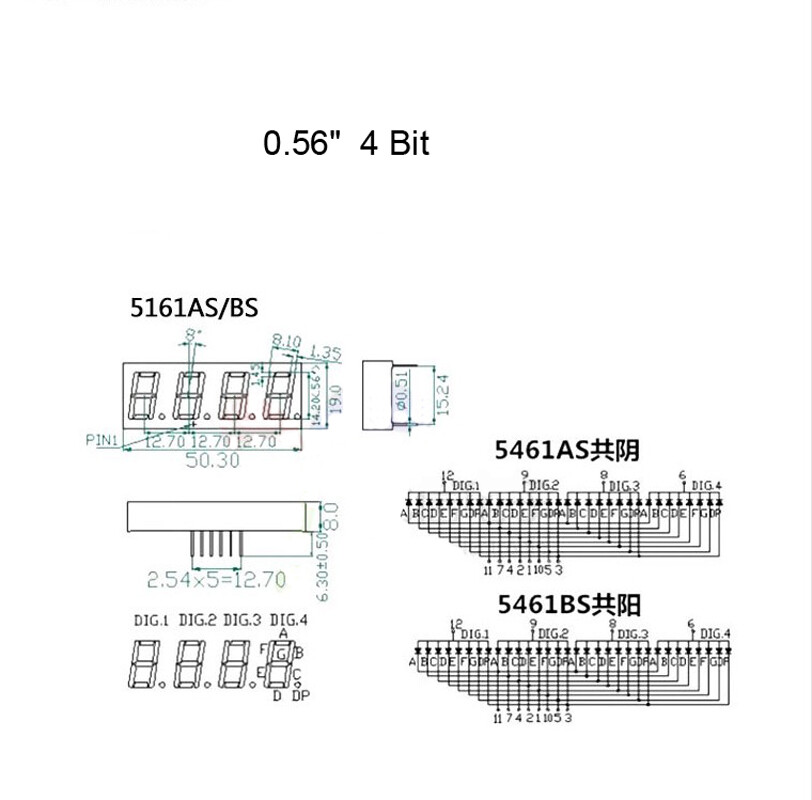 LED Segment Display Digital Tube 0.56" Common Anode/Cathode1/2/3/4Bit 4Bit Clock