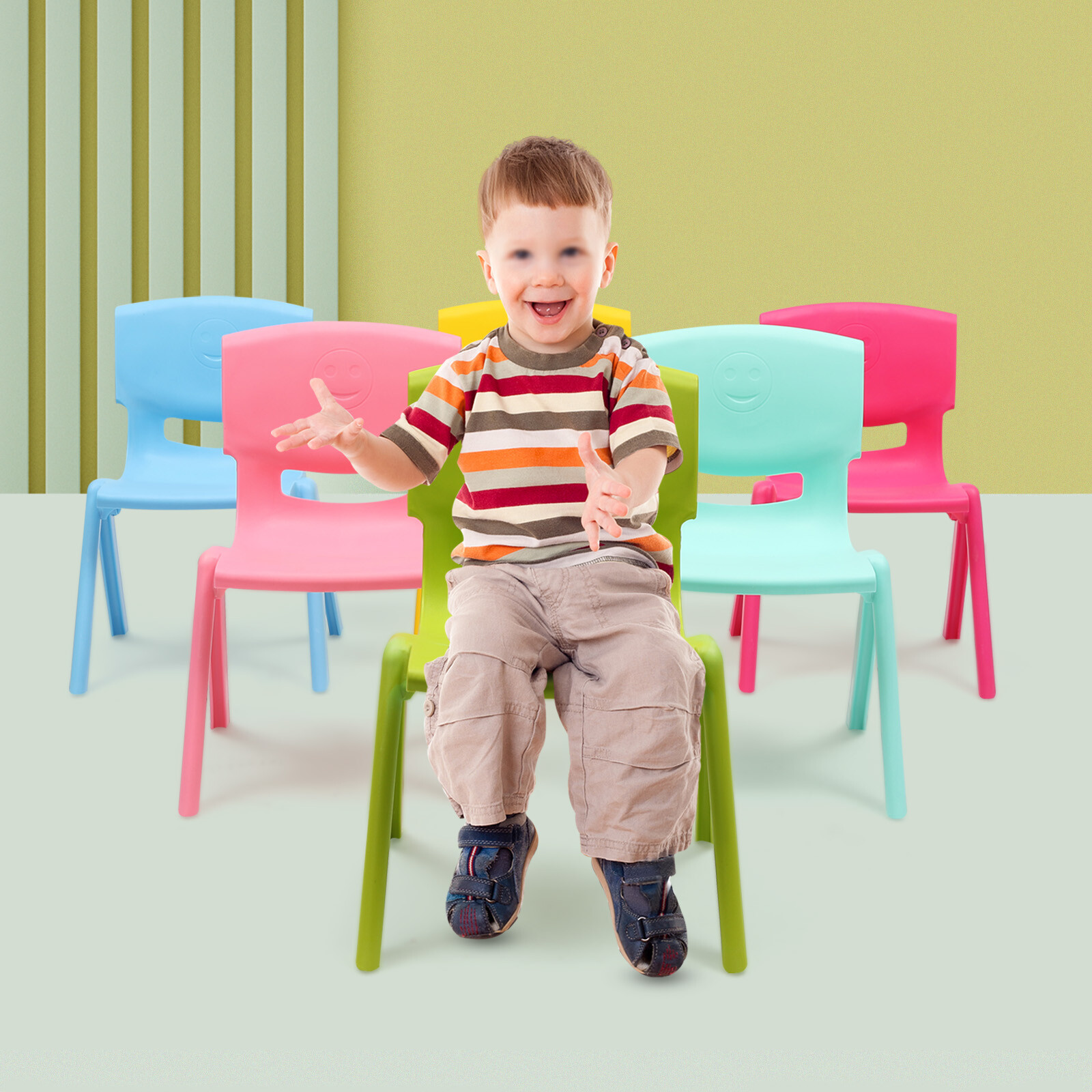 6x Stackable School Chairs PP Child Chair 100kg load Multicolor Indoor & Outdoor