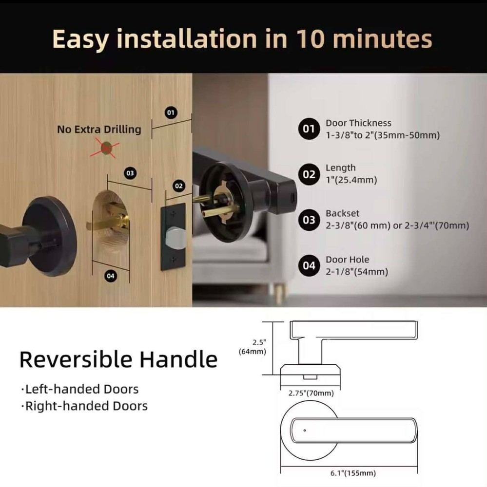 Smart Fingerprint Door Lock Keyless Entry App Control Touchscreen Dead